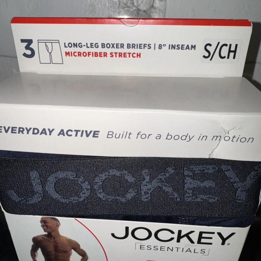 jockey essentials men's size small long leg boxer brief 8 inch inseam